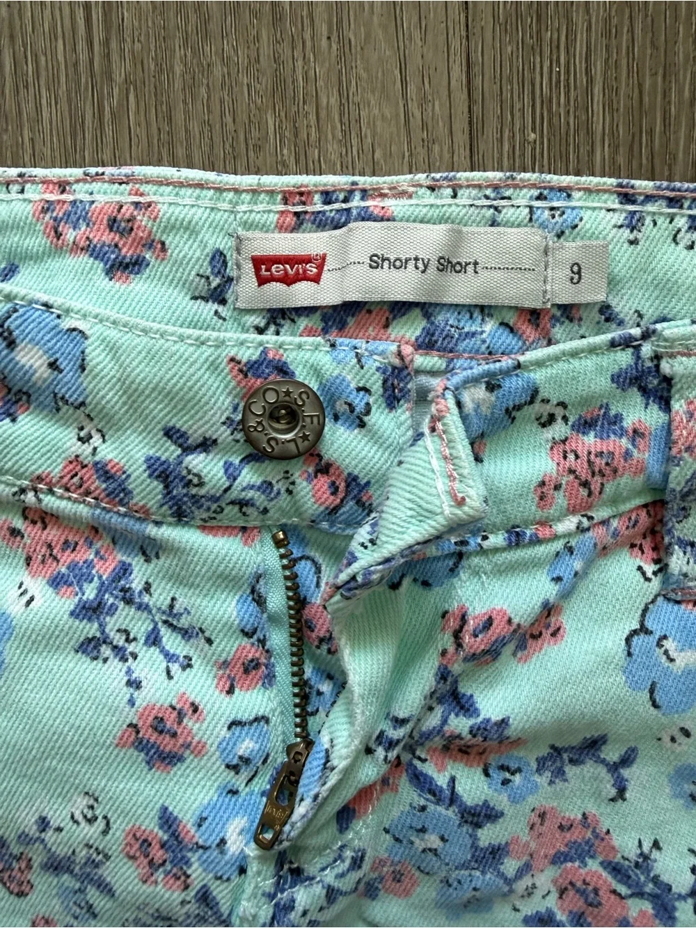 Levi's Mint Floral Denim Short Shorts